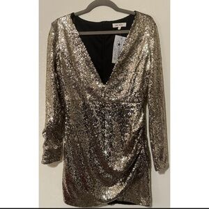 SEQUIN ~ LAC BLEU WOMEN'S ~ DRESS SIZE L PLUNGING NECKLINE LINED PARTY